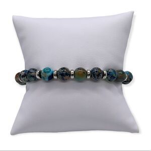 NWT Wool + Pepper Co. Blue Imperial Jasper & Silver Beaded Bracelet